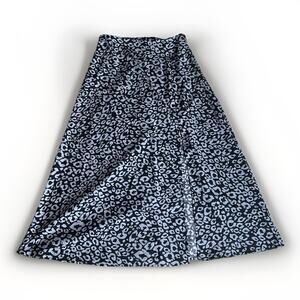 Leopard Print A-Line Midi Skirt • Black & Gray Animal Print • Size XS